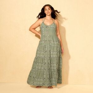 Shade & Shore Green Bandana Print Beach Maxi Dress Coverup XL 16 NWT